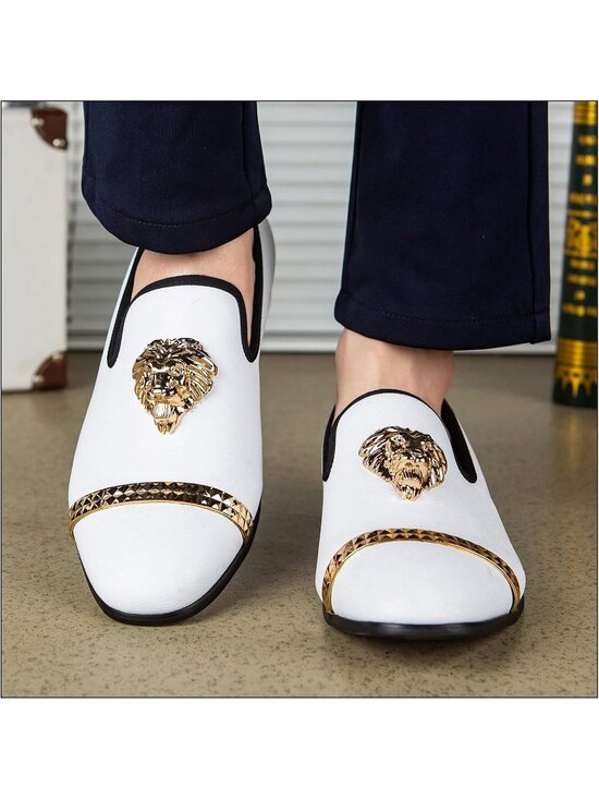 JITAI Men\'s White20 Rubber Loafer Metal Lion Head Buckle Comfortable Party Shoes